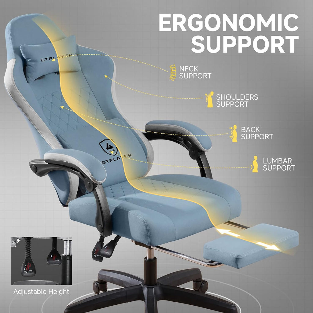 GTPLAYER Gaming Chair, Computer Office Chair with Pocket Spring Cushion, Linkage Armrests and Footrest, High Back Ergonomic Computer Chair with Lumbar Support Task Chair with Footrest