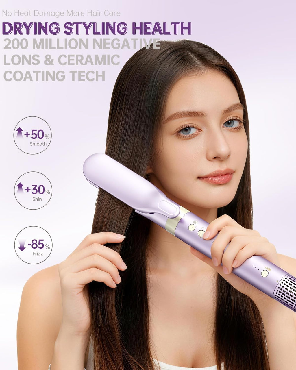 Hair Dryer Brush 8-in-1 Dual Voltage Hot Air Styler – Fast-Drying 110,000 RPM Ionic Blow Dryer with Straightener & Curler Attachments, Frizz-Free Volumizing Styler with Protective Hard Case-Purple