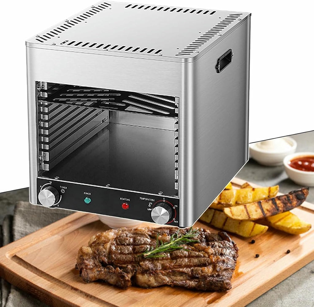 Small Steak Oven, Portable Indoor Broiler, 1500°F Stainless Steel Barbecue Grill with 6/8-Tier Adjustable Rack, Steak Cooker Machine for BBQ,110V