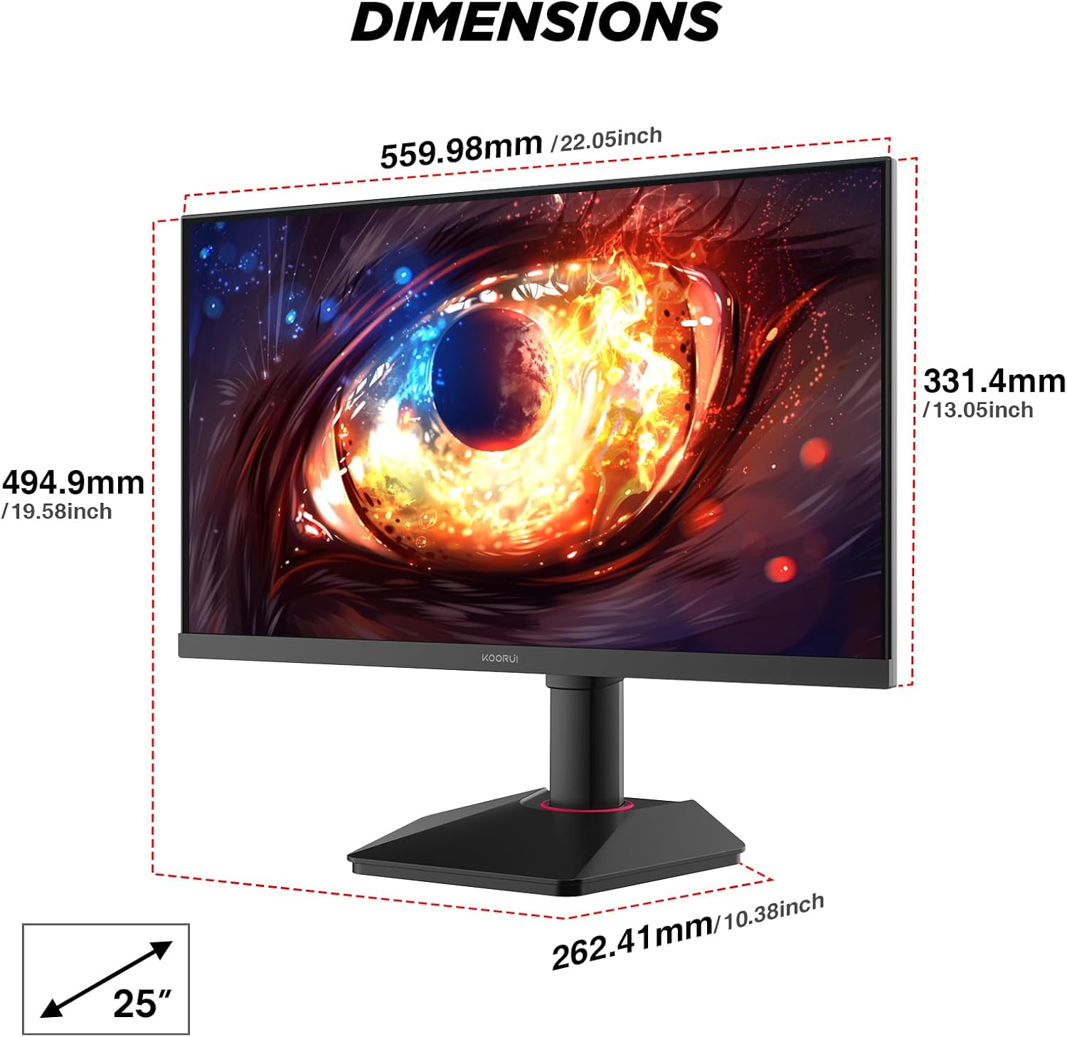 KOORUI G2511E 24.5 Inch Gaming Monitor, 320Hz 1ms Fast IPS PC Monitor, FHD 1080P, HDR 400, 95% DCI-P3 Color Gamut, Adaptive Sync Compatible, Ergonomic Stand, HDMI 2.0 & DP 1.4, Black