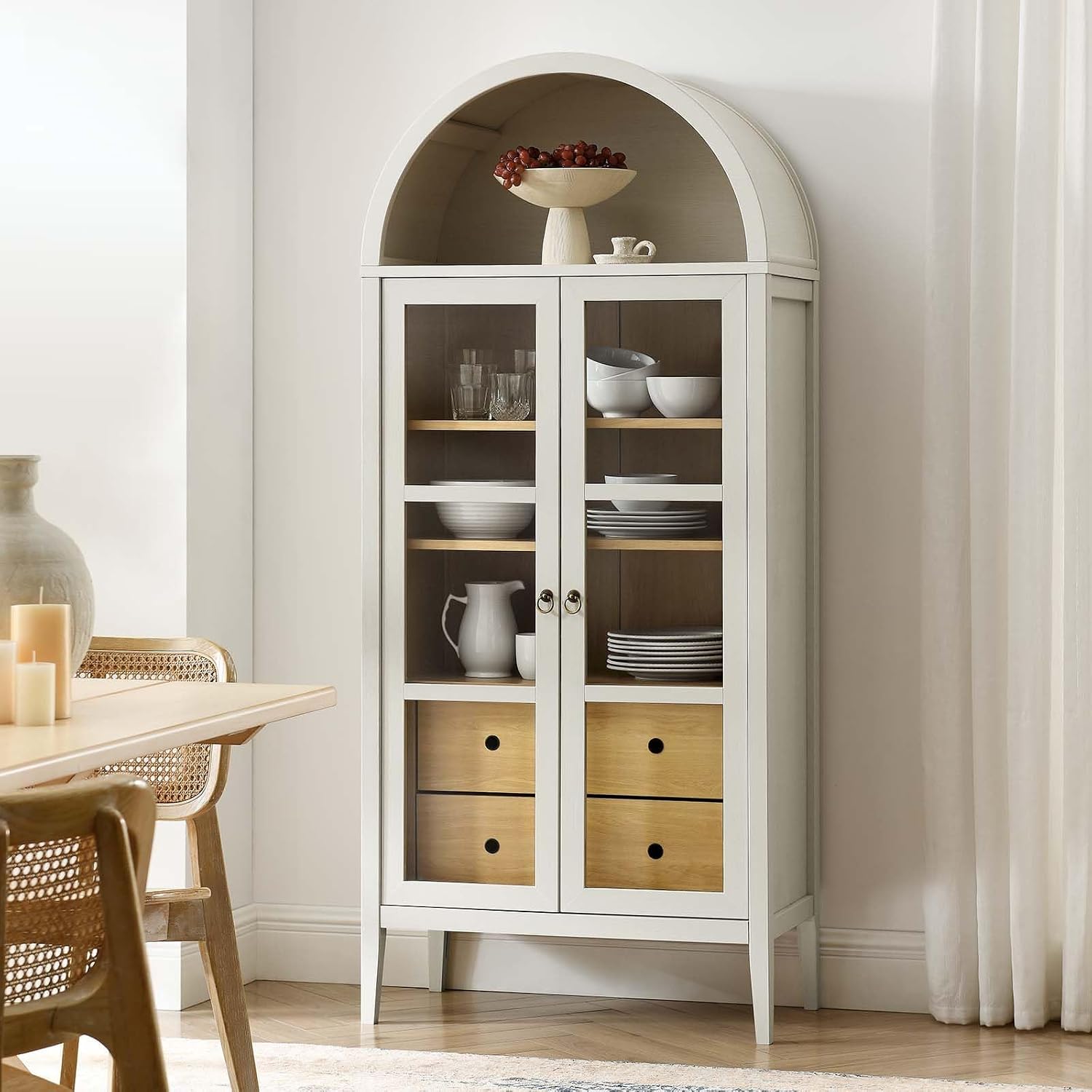 Modway EEI-6639-WHI-OAK Nolan Tall Arched Storage Display Cabinet, White Oak