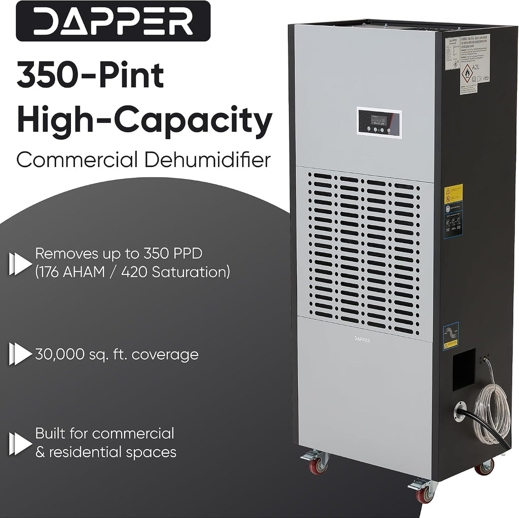 350 Pints Commercial Dehumidifier for Basements & Industrial Spaces – Built-In Pump, Drain Hose, Continuous Operation, 2-Speed Fan, 30000 Sq Ft Coverage