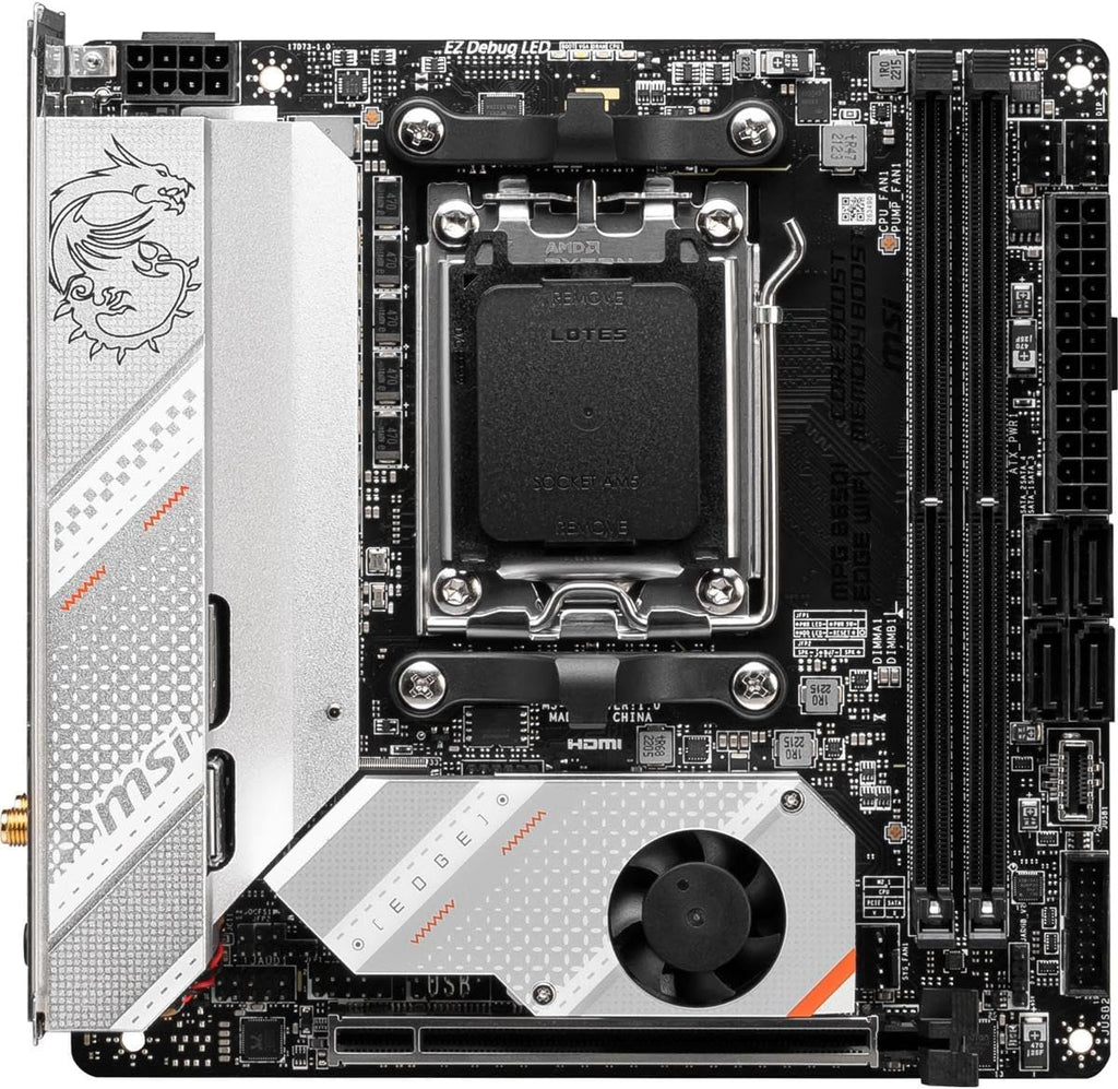 MSI MPG B650I Edge WiFi Gaming Motherboard (AMD Ryzen 9000/8000/7000 Series Processors, AM5, DDR5, PCIe 4.0, M.2, SATA 6Gb/s, USB 3.2 Gen 2, HDMI, Wi-Fi 6E, Bluetooth 5.3, 2.5Gbps LAN, Mini-ITX)