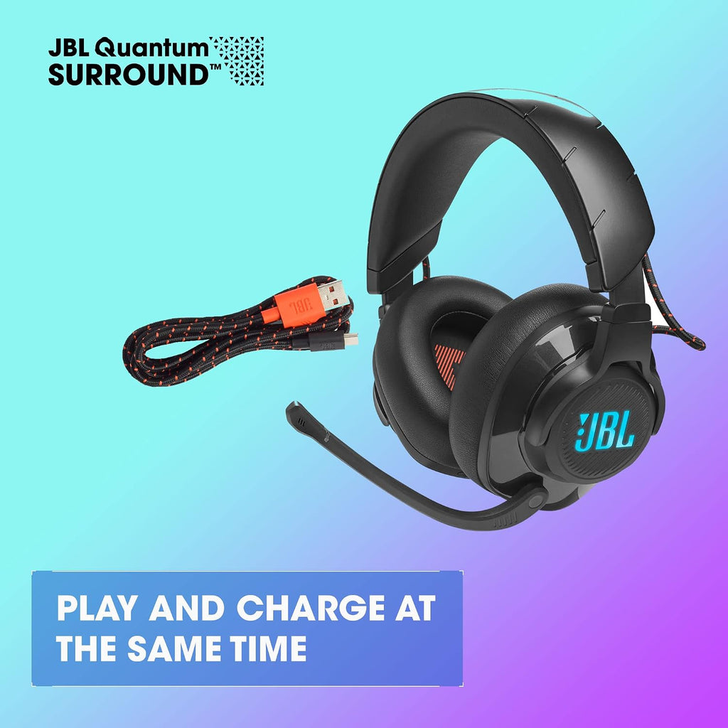 JBL Quantum 610 - Wireless Over-Ear Gaming Headset, JBL QuantumSURROUND, 2.4GHz Wireless, up to 40 Hours of Battery Life, Game-Chat dial, flip-up Boom Microphone (Black)