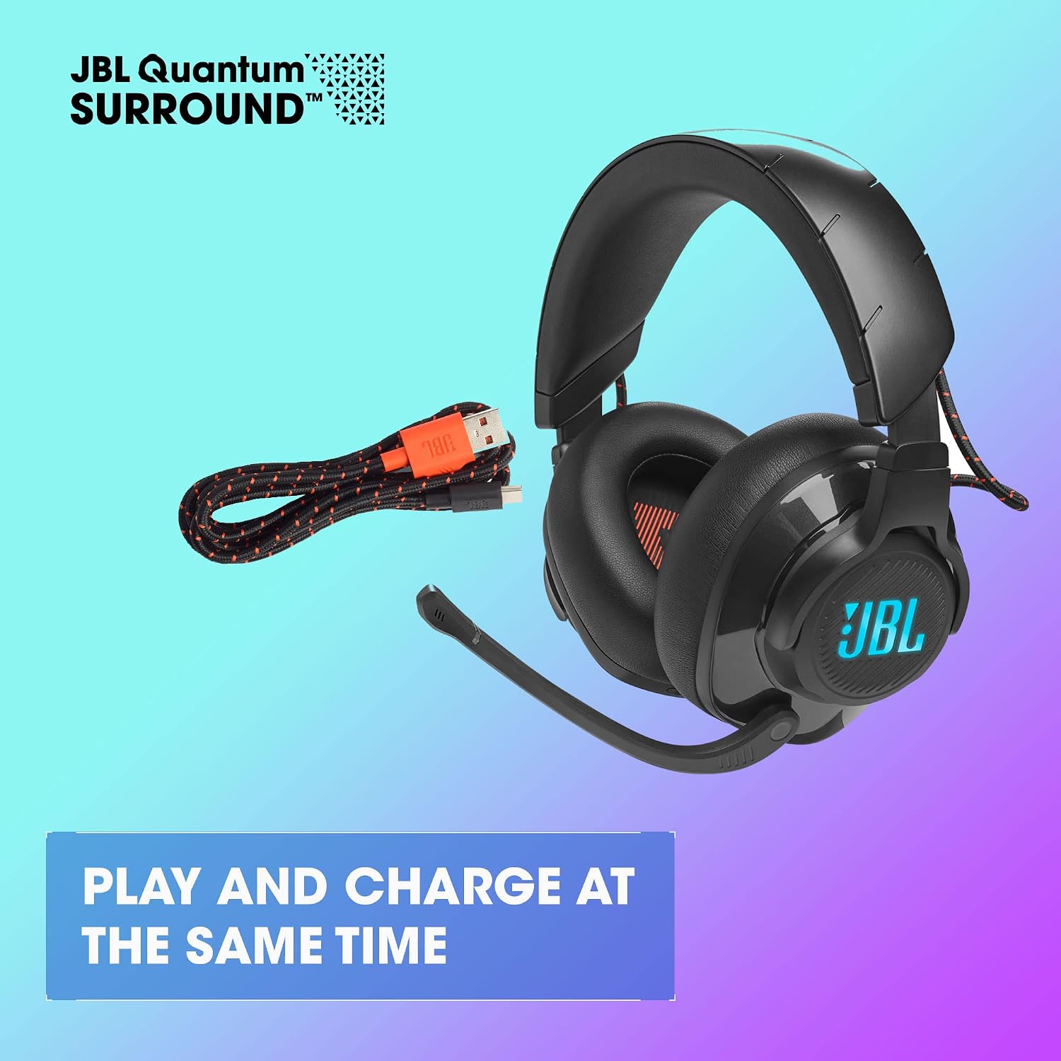 JBL Quantum 610 - Wireless Over-Ear Gaming Headset, JBL QuantumSURROUND, 2.4GHz Wireless, up to 40 Hours of Battery Life, Game-Chat dial, flip-up Boom Microphone (Black)