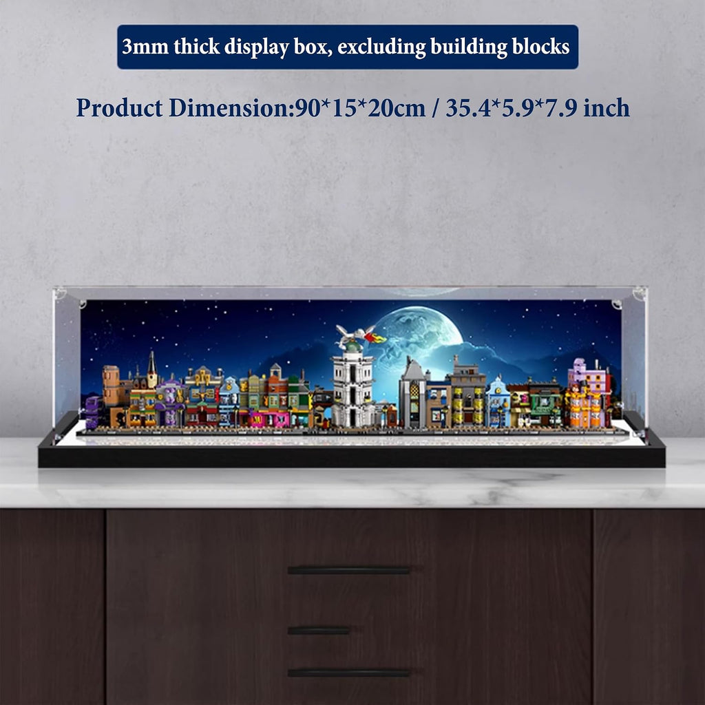 Acrylic Display Case for Lego 76444 Diagon Alley, Clear, Dust-Proof, Black Base