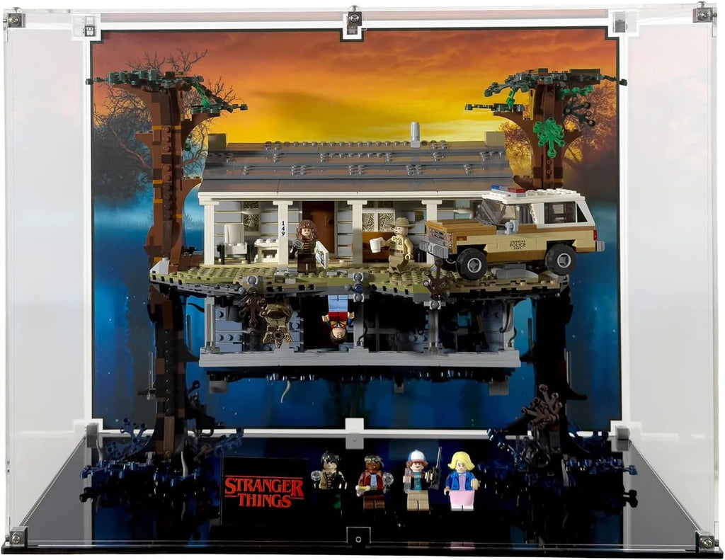 Display Case Compatible with LEGO Stranger Things 75810 The Upside Down – Reversible UV-Printed Background, Dustproof Acrylic Showcase, Set Not Included