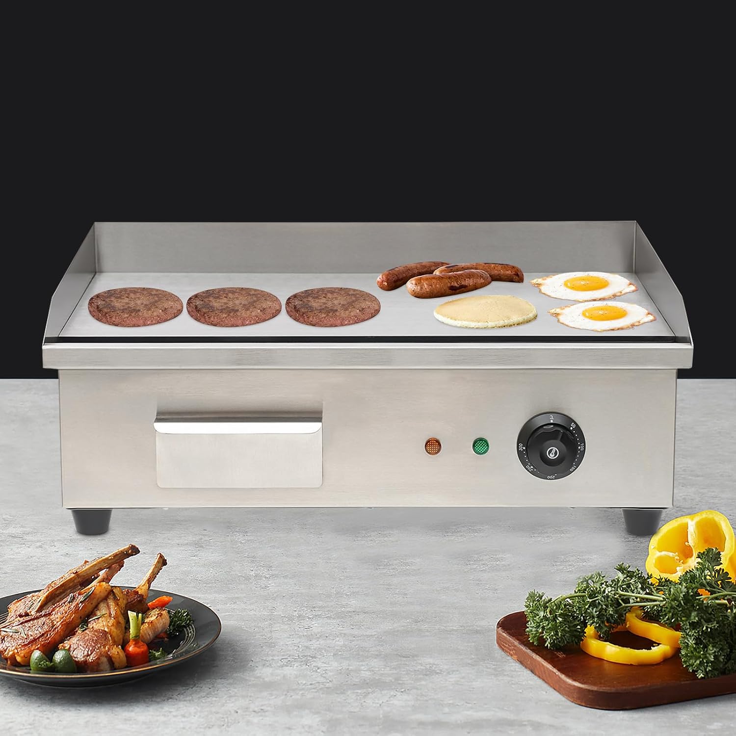 Electric Griddle Grill, Commercial Tabletop Flat Top Grills, 22' 110V 3000W BBQ Hot Plate, Stainless Steel Adjustable Thermostatic Control Griddles for Kitchen Restaurant Cooking
