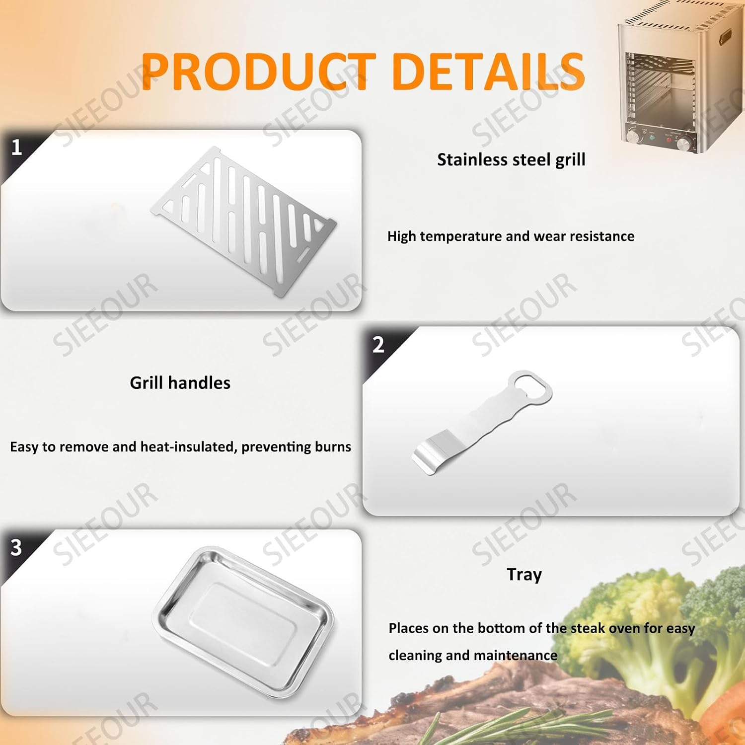 Commercial Steak Broiler, 1700W Electric Indoor Grill With 10-Tier,Electric Steak Grill With Stainless Steel, Max 800℃, 0-10min Timer, Stainless Steel Smokeless Oven For Restaurants