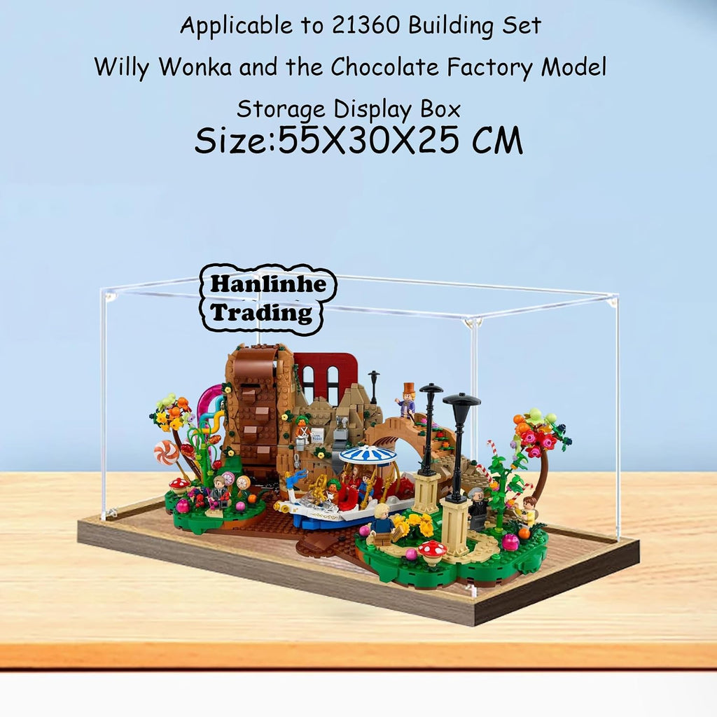Acrylic Display Case for Lego 21360 Willy Wonka and The Chocolate Factory Building Set– Dustproof Display Box & Showcase, Display Box Compatible with Lego 21360 -Only Display case (2mm Wooden Base)