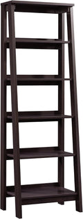 Sauder Ladder Bookshelf 5 Tier Trestle Ladder Shelf Wooden Bookcase, in Jamocha Wood