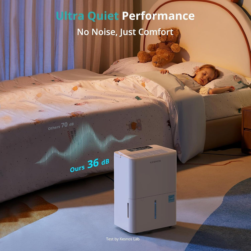 Kesnos 2,500 Sq. Ft. Energy Star 2025 Dehumidifier for Basement & Home, 4 Pre-Set Modes, Timer, Auto Defrost, Ideal for Bedroom with Ultra Quiet 36 dB, 0.39-Gallon Water Tank with Drain Hose