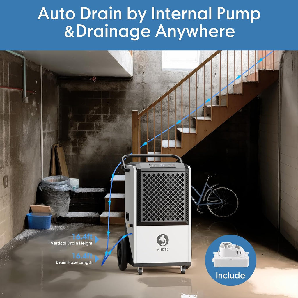 250 Pint Commercial Dehumidifier with Pump 8000sqft Industrial Basements Heavy Duty Commercial-grade Portable Dehumidifiers for Large Spaces,Warehouse Grow Room, Water Damage Restoration