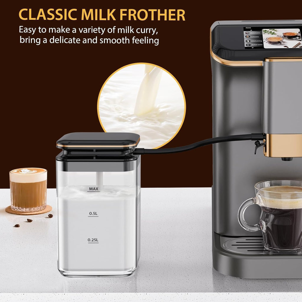 GarveeHome Espresso Machine, 20 Bar Semi Automatic Espresso Machine With Grinder and Milk Frother Wand, Professional Espresso Maker Coffee Machine With 95 oz Removable Water Tank (Grey+Gold)
