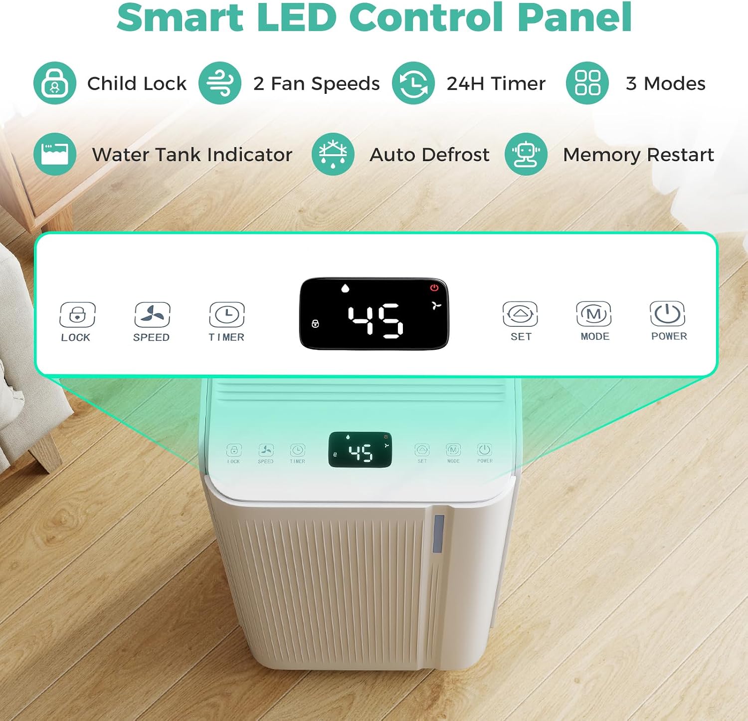 ARLIME 32 Pints Dehumidifier for Home & Basement, 2000 Sq.ft Portable Dehumidifier with Drain Hose, Auto Shut Off, LED Display, Sleep Mode, 24H Timer, Low Noise for Bedroom, Bathroom, Living Room