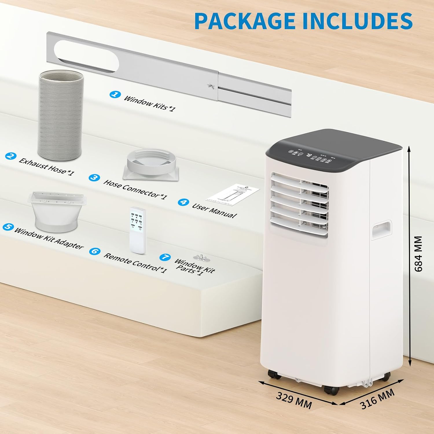 Portable Air Conditioners 8000 BTU, Room AC Unit for Large Rooms Up to 700 Sq Ft with Cool Dry Fan Modes, Remote Control, 24H Timer, LED Display, Window Installation Kit