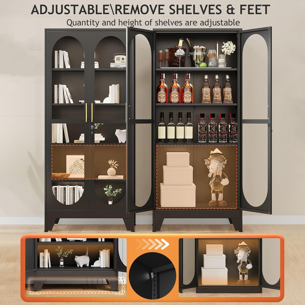 GAIOUS 71' Tall Display Cabinet with Glass Door, 5 Tier Metal Curio Cabinet with 4 Adjustable Shelves, Locking Glass Display Case for Collectibles, Showcase Storage Cabinets for Showroom Clinic, Black