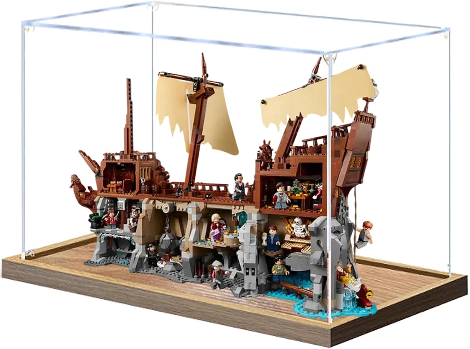 Acrylic Display Case for Lego 21363 The Goonies Pirate Ship Building Set– Dustproof Display Box, Display Box Compatible with Lego 21363-Only Display case (3mm Wooden Base)