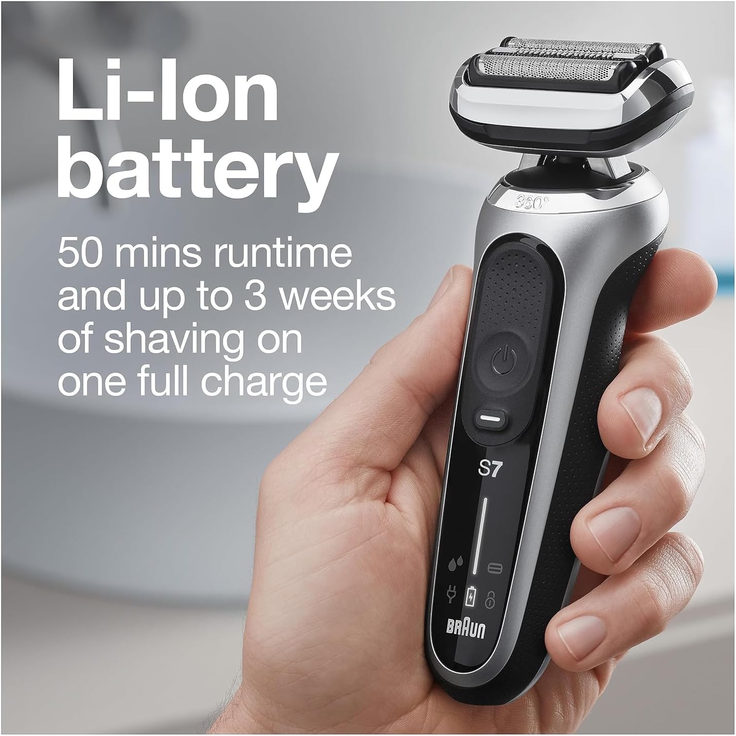 Braun Electric Razor for Men, Waterproof Foil Shaver, Series 7 7027cs, Wet & Dry Shave, with Beard Trimmer, Rechargeable, Charging Stand and Travel Case Included, Silver Black