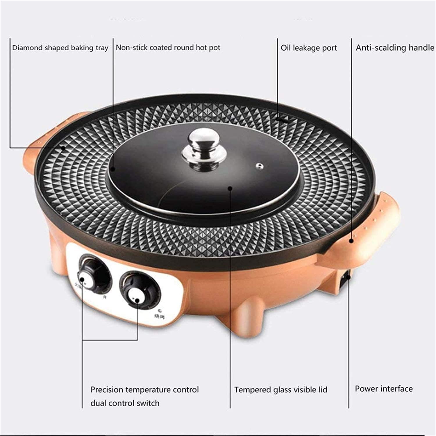 Barbecue Hot Pot Double Pot,Electric Barbecue Grill Indoor Hot Pot Chafing Dish,Large Capacity Multi-Functional Non-Stick Pan Electric Oven
