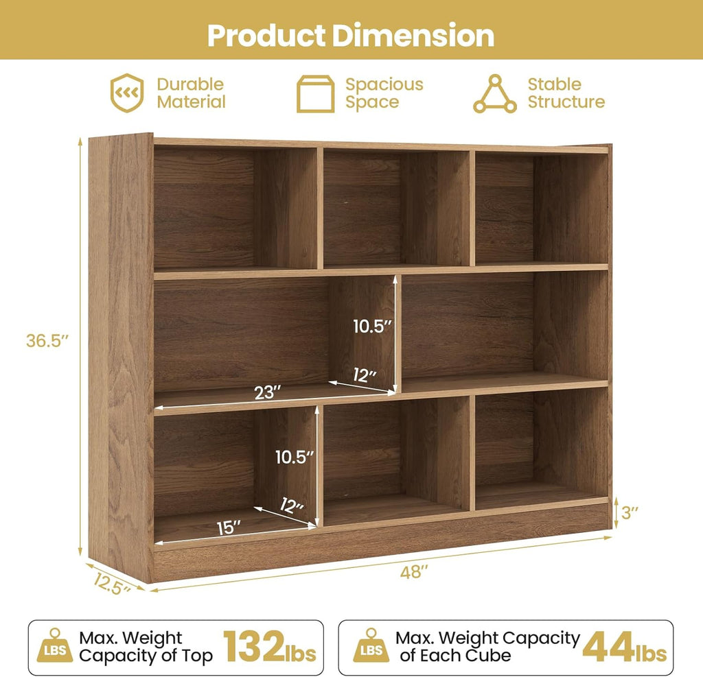 Tangkula 8-Cube Bookcase, Wood 3 Tier Open Storage Bookshelf, Modern Multipurpose Display Cabinet for Living Room, Study, Reading Nook, 48 x 12.5 x 36.5 Inch, Natural