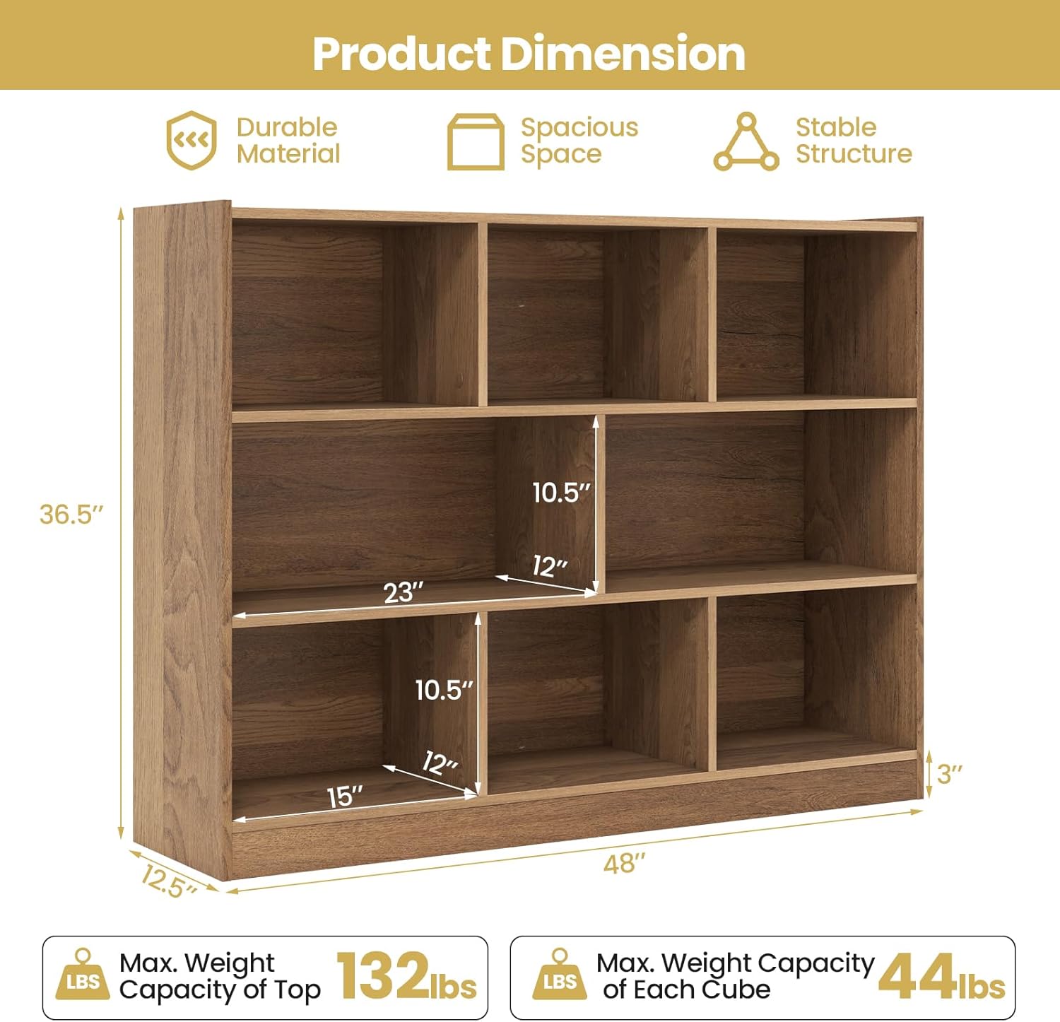 Tangkula 8-Cube Bookcase, Wood 3 Tier Open Storage Bookshelf, Modern Multipurpose Display Cabinet for Living Room, Study, Reading Nook, 48 x 12.5 x 36.5 Inch, Natural