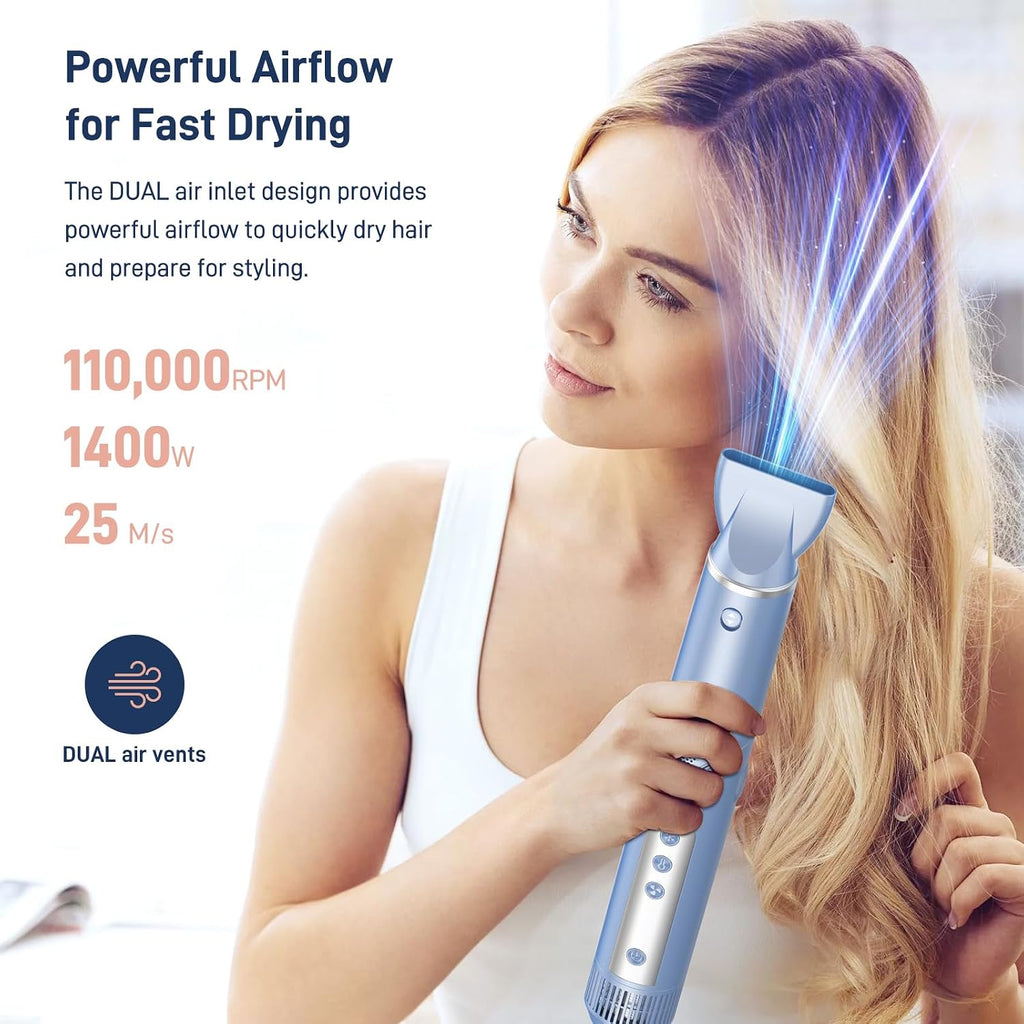 Hot Air Multi-Styler - 5 in 1 Professional Hair Wrap Styler Set with Air Curlers, Hair Dryer Brush, Straightener, Concentrator for Fast Drying Curling Straightening, Travel Case Included