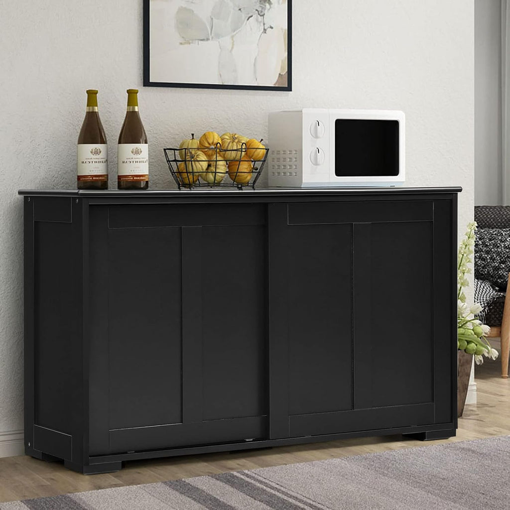 Costzon Sideboard Buffet Cabinet, Wooden Kitchen Storage Cabinet with Adjustable Shelf, Sliding Barn Door, Accent Coffee Bar Cabinet Console Table for Living Room, Dining Room, Hallway (Black)