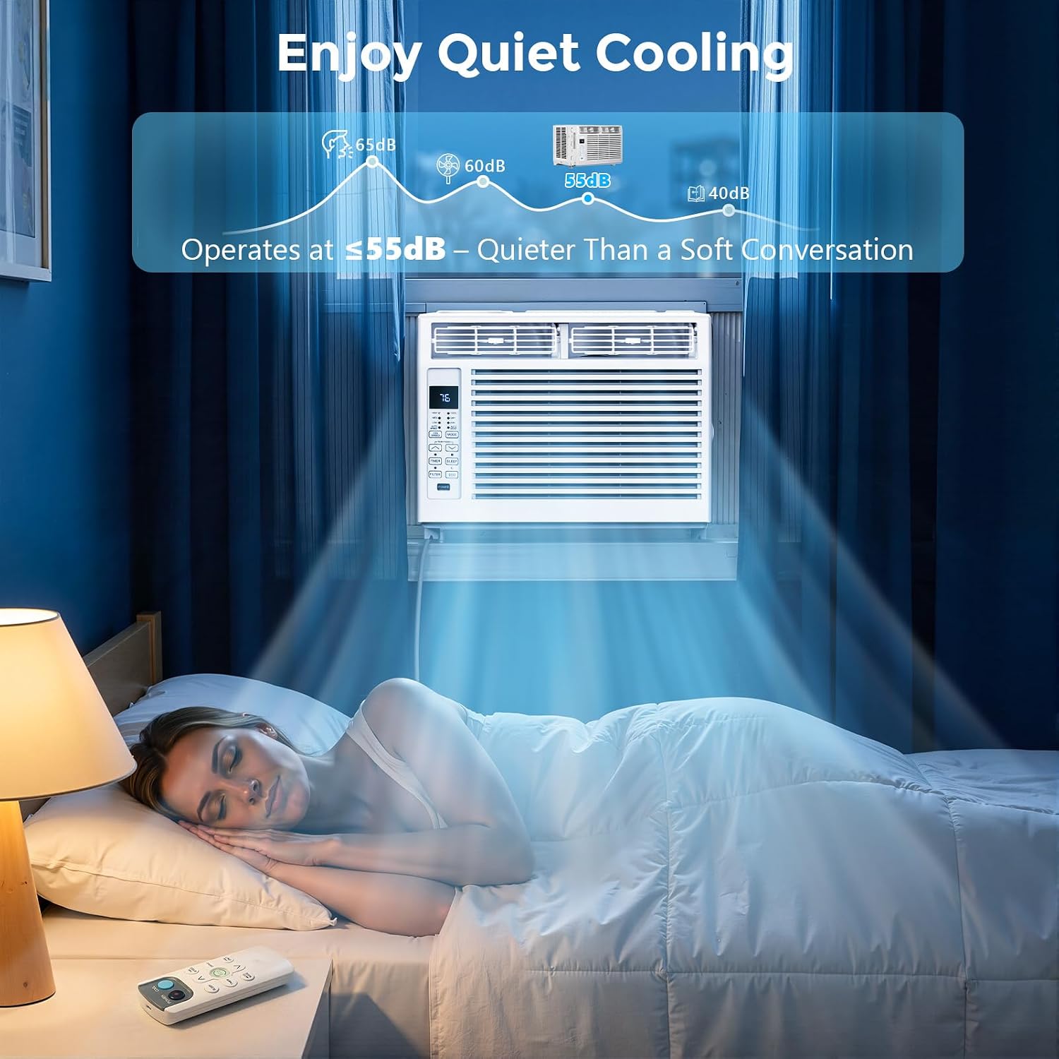 Electactic Window Air Conditioner 6,000 BTU, Window Type AC Unit with Cooling, Dry Mode, 4 Fan Speeds, 24-H Timer, Sleep Mode, Cooling for 250sq.ft Bedroom, Living Room, Office