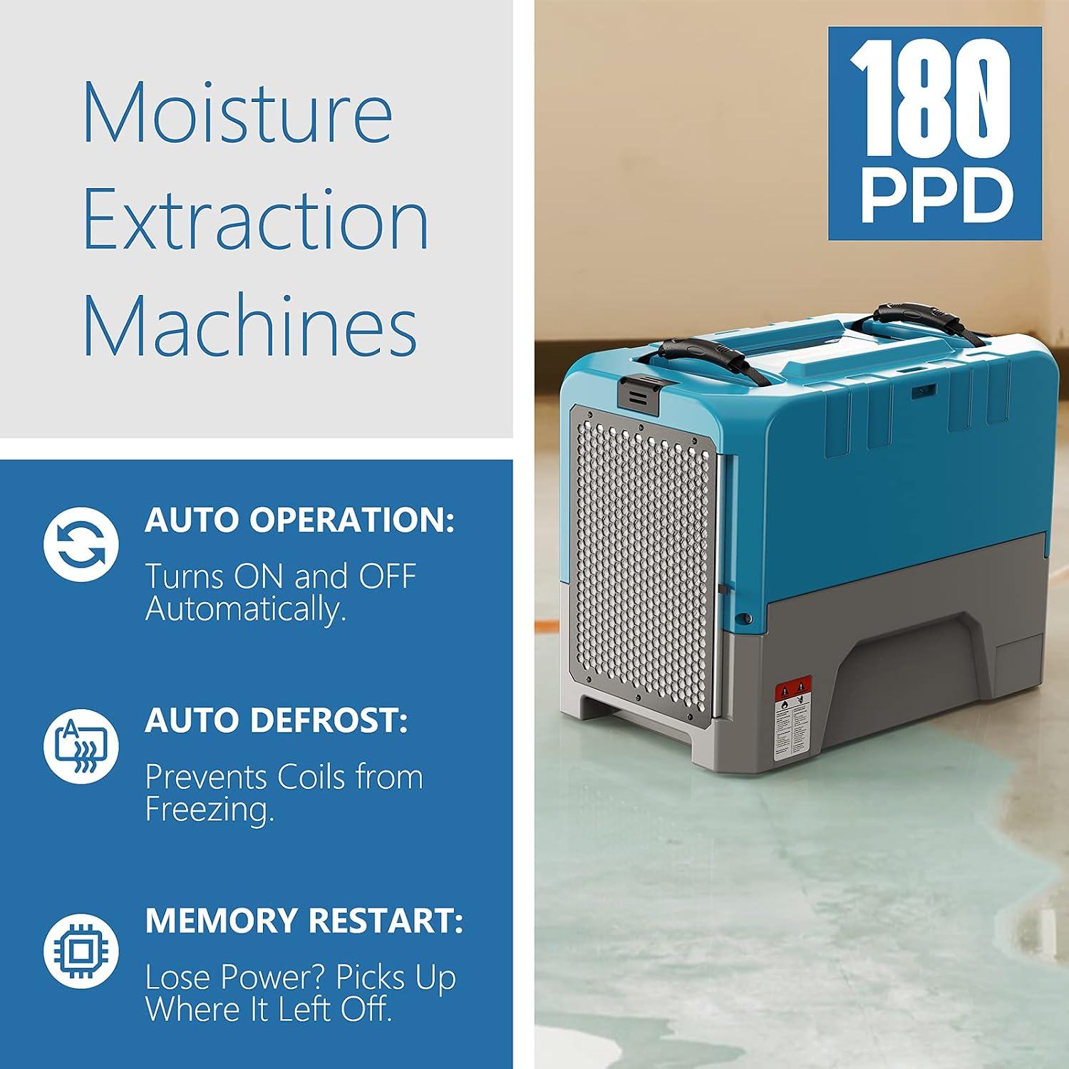 ALORAIR 180 PPD Commercial Dehumidifiers with Smart WiFi, Crawl Space Basement dehumidifier with Pump, Industry Water Damage Unit, Compact, Portable, Memory Starting, (Pack of 4) Blue