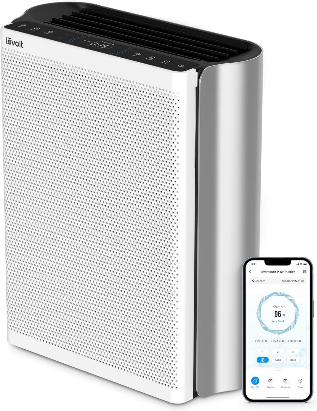 Levoit Air Purifiers for Home Large Room with 3-Channel Air Quality Monitor, Washable Pre-Filter, AHAM VERIFIDE, HEPA Sleep Mode for Pet, Allergy, Smoke, Dust, Alexa Control, 2655 Ft², EverestAir-P