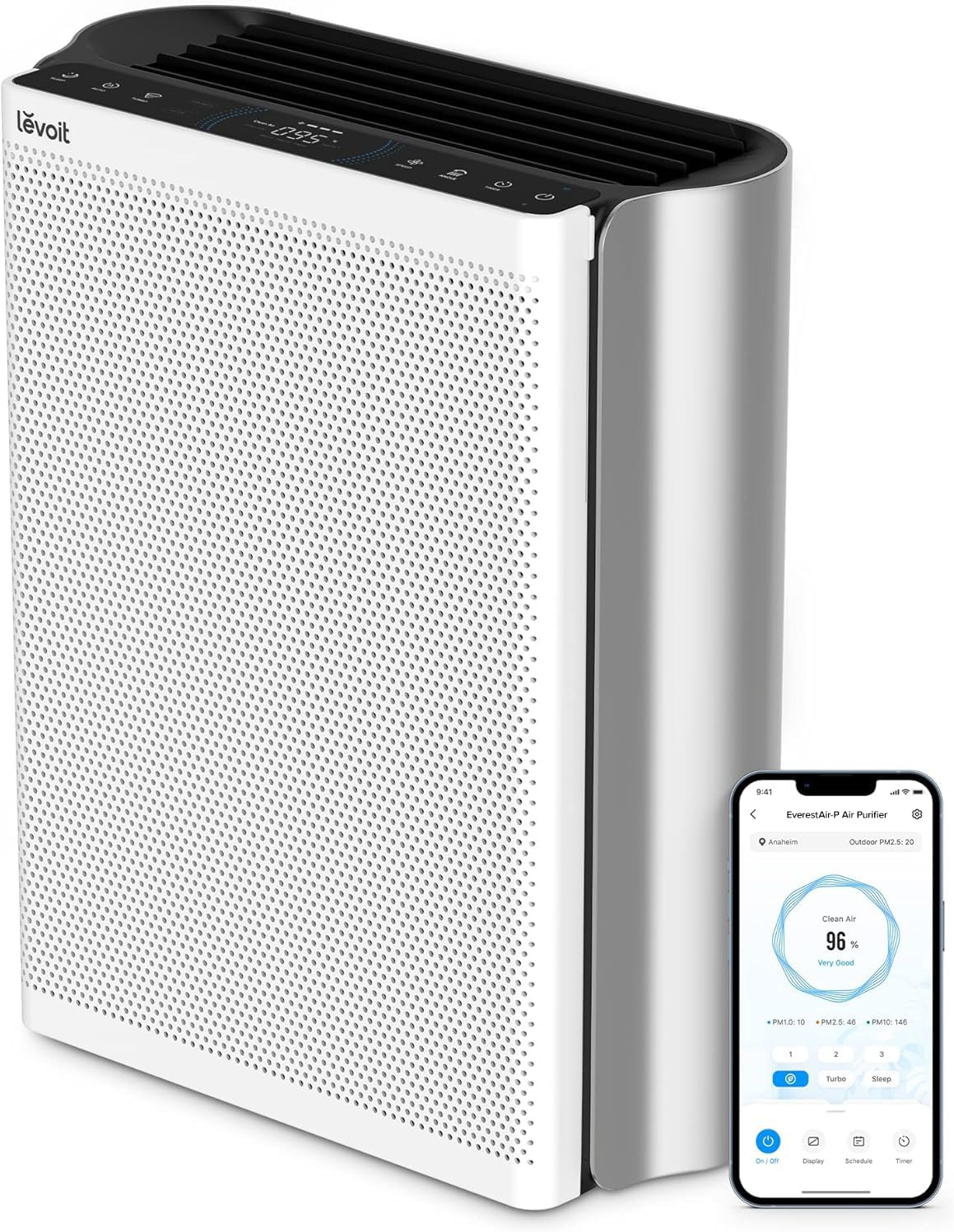 Levoit Air Purifiers for Home Large Room with 3-Channel Air Quality Monitor, Washable Pre-Filter, AHAM VERIFIDE, HEPA Sleep Mode for Pet, Allergy, Smoke, Dust, Alexa Control, 2655 Ft², EverestAir-P