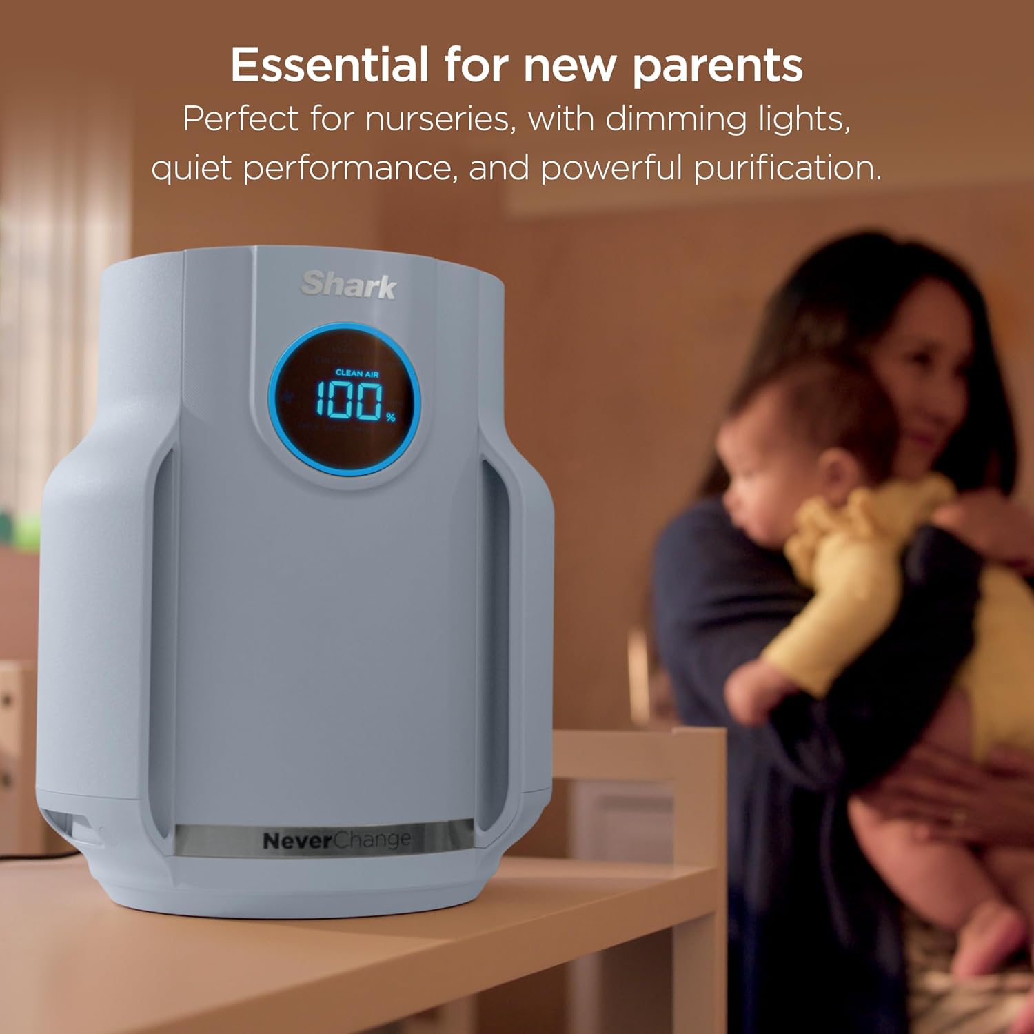 Shark Air Purifier for Home, NeverChange Compact Pro, for Bedroom, Nursery, Home Office, Dorm, HEPA-Exceeding Filter, Captures Pollutants, Pet Dander, Dust, Odor, Smoke, and More, HP071BRN, Winter Fog
