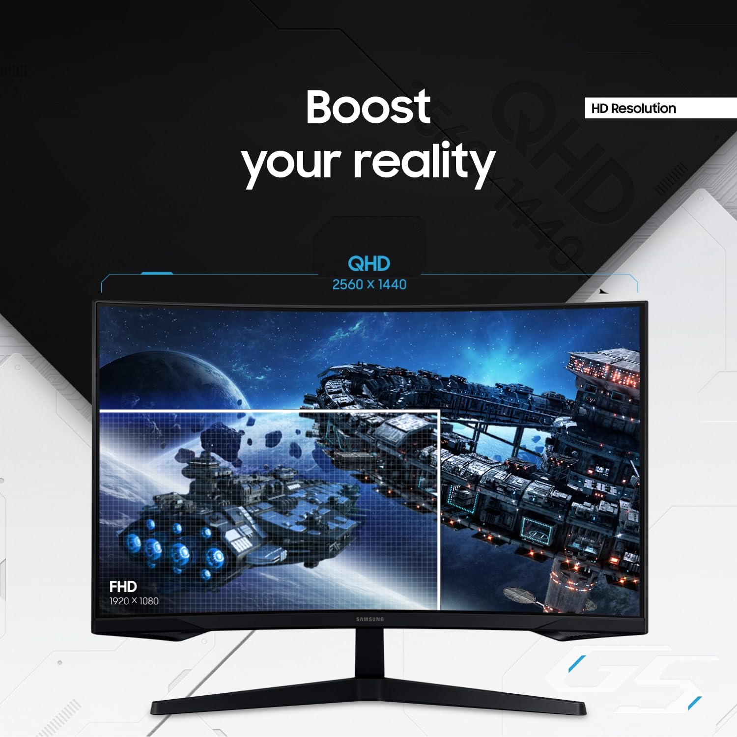 SAMSUNG 32' Odyssey G55C Series QHD 1000R Curved Gaming Monitor, 1ms(MPRT), HDR10, 165Hz, AMD Radeon FreeSync, Eye Care, Glare Free, Sharp Resolution LS32CG550ENXZA