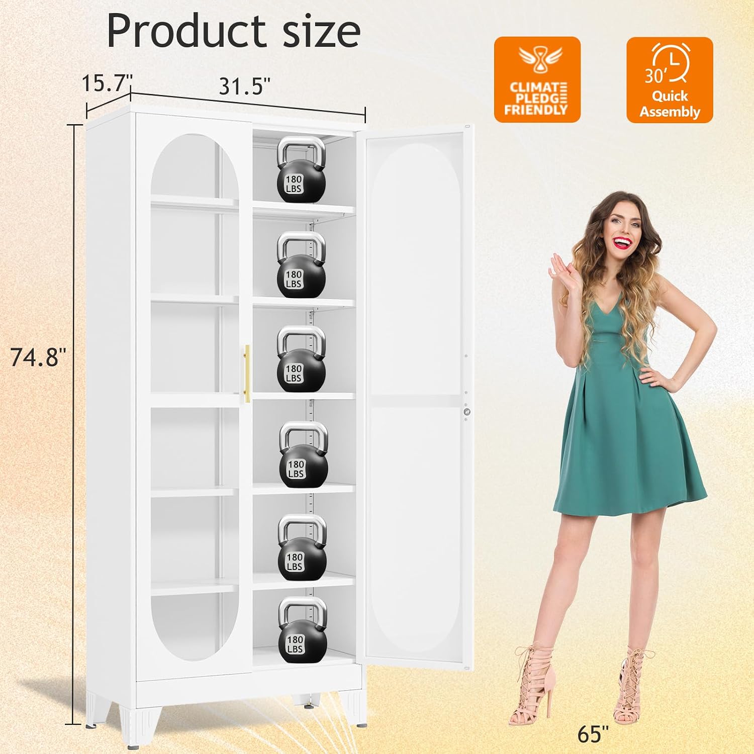 GAIOUS 74.8' Tall Metal Curio Cabinet, Display Cabinet with Glass Door, 6 Tier Liquor with 5 Adjustable Shelves, Locking Glass Display Case for Collectibles, Showcase Storage Cabinets, White
