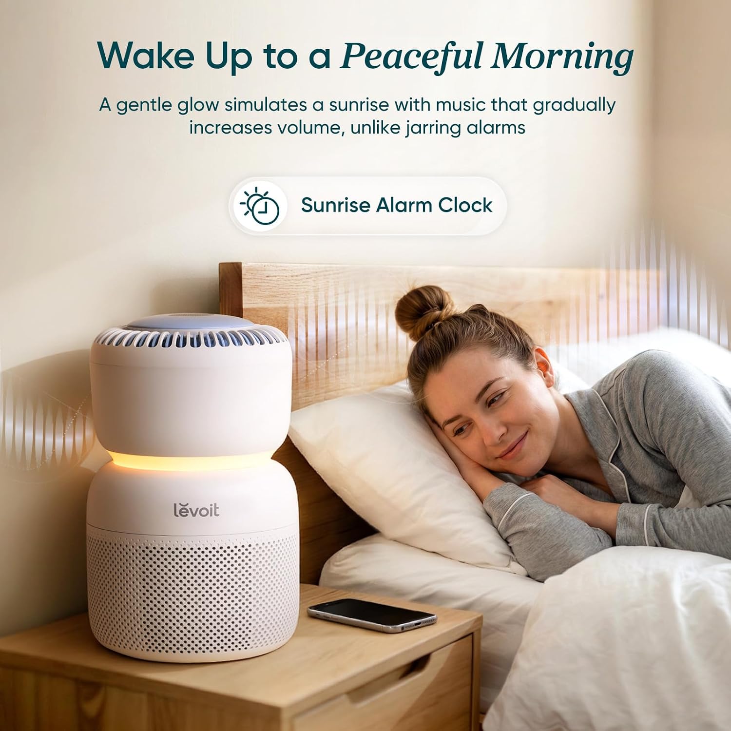 LEVOIT Air Purifier for Home Bedroom with HEPA Filter, White Noise Sound Machine and Blue Light-Safe Night Light Support Better Sleep, AHAM VERIFIDE, 5 Air Quality Monitor, Smart WiFi, Sprout