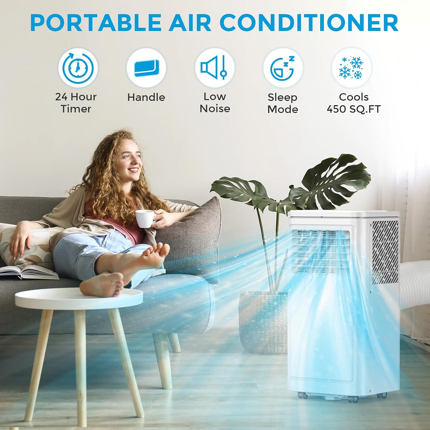 10000 BTU Portable Air Conditioners, 3-in-1 Portable AC Unit for Rooms up to 450 Sq.Ft, Mini Air Conditioner for Bedroom with Cooling, Dehumidifier & Fan Mode, 24H Timer, Sleep Mode