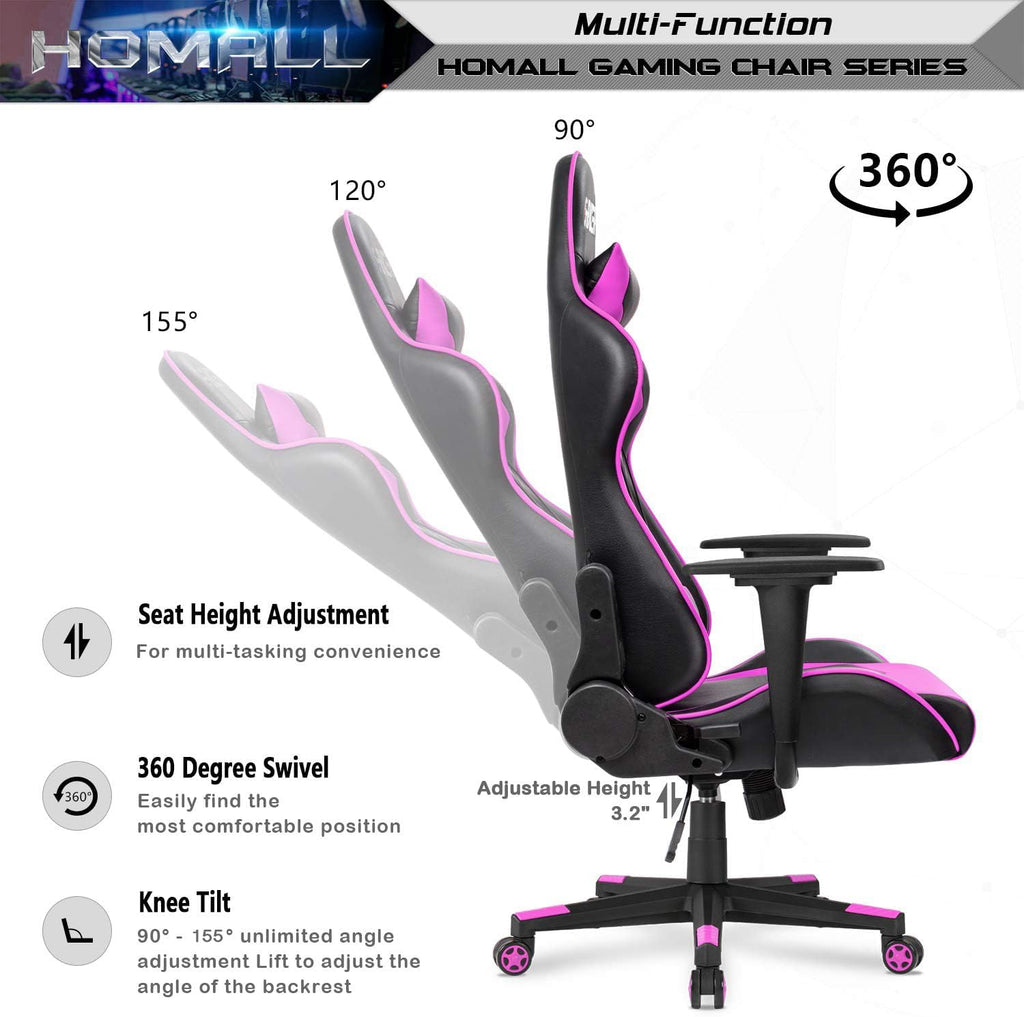 Homall Gaming Chair, Office Chair High Back Computer Chair Leather Desk Chair Racing Executive Ergonomic Adjustable Swivel Task Chair with Headrest and Lumbar Support (Violet)