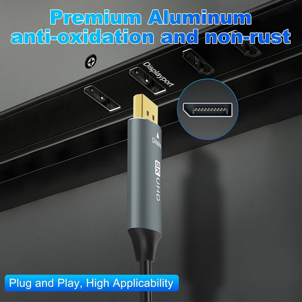 4K 8K DisplayPort Optic Fiber Cable 250FT, DP to DP 1.4 Cable 8K@30Hz 4K@120Hz/144Hz, 2K@165Hz/240Hz, 1080P@240Hz, 32.4 Gbps Support HDR, G-Sync FreeSync for Laptop PC TV Gaming Monitor