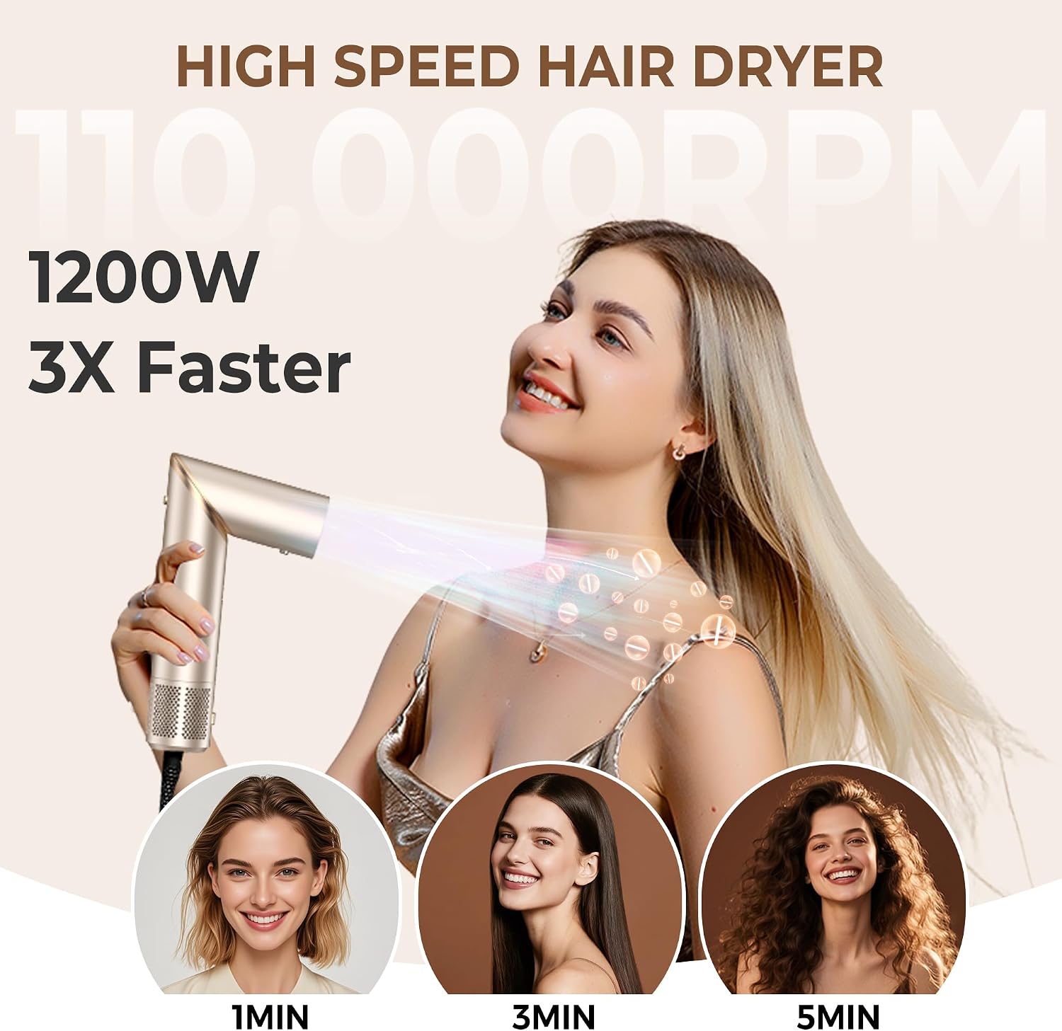 UKLISS 8-in-1 High-Speed Air Styler & Drying System - 110,000 RPM Foldable Hair Multi-Styler with Auto-Wrap Curler, Diffuser & Flyaway Smoothing Brush - Ionic Hair Styling Tool Kit for All Hair Types