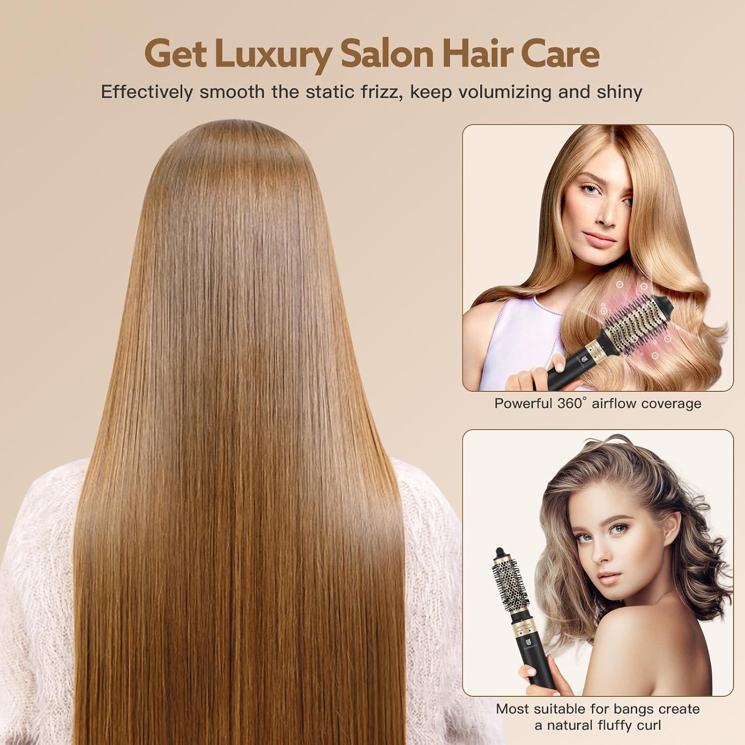 Hot Air Brush Hair Styler, 6 in 1 Hair Dryer Brush Auto Wrap Curlers Frizz-Free Styling Tool for All Hair Types Fast Drying, Curling, Smoothing, Volumizing & Straightening with Travel Storage Case
