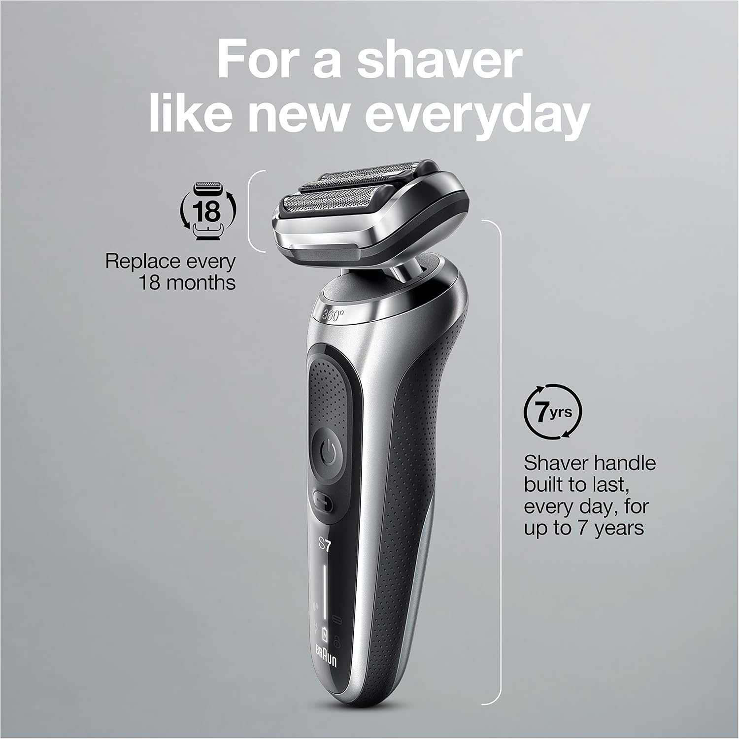 Braun Electric Razor for Men, Waterproof Foil Shaver, Series 7 7027cs, Wet & Dry Shave, with Beard Trimmer, Rechargeable, Charging Stand and Travel Case Included, Silver Black