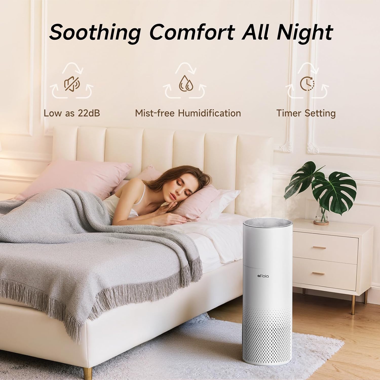 Afloia Humidifier and Air Purifier in One, Air Purifier and Evaporative Humidifier Combo for Home, 24dB Quiet Air Cleaner Remove Pets Dust Dander Hair Allergy Pollen Smoke Smell for Room