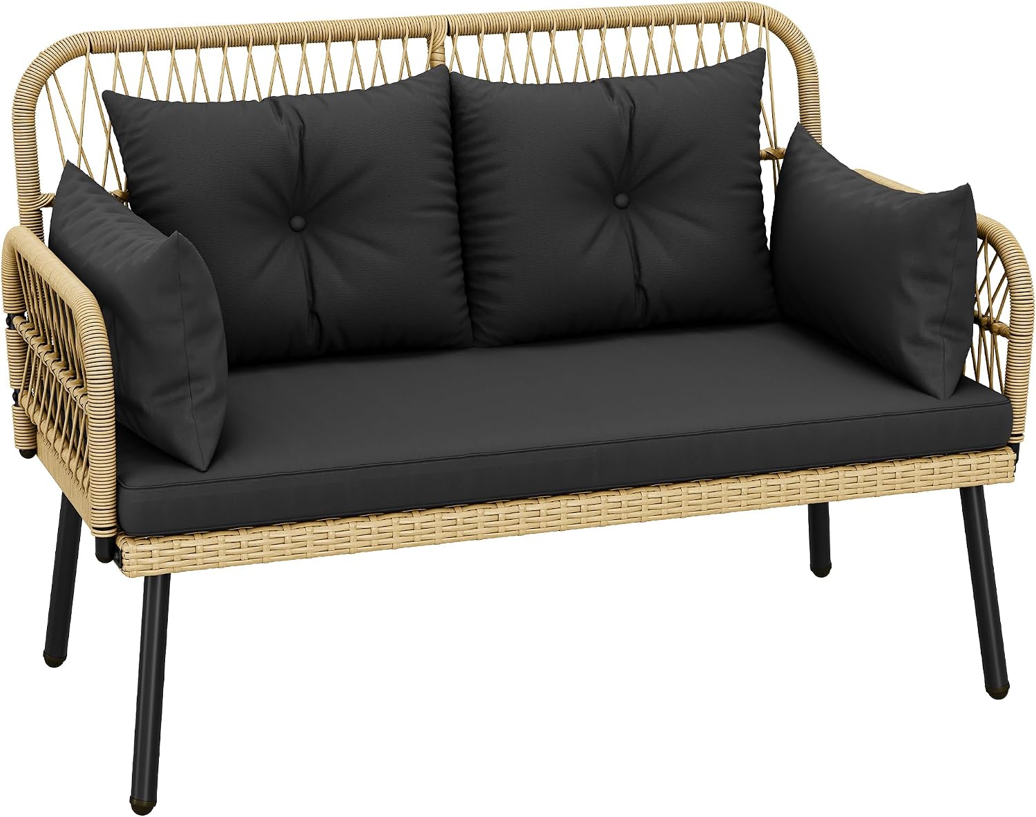 YITAHOME Outdoor Patio Loveseat, Two-Seater Wicker Patio Sofa with Handwoven Rattan and Cushions, Porch Furniture for Backyard, Balcony, and Deck, Light Brown and Black