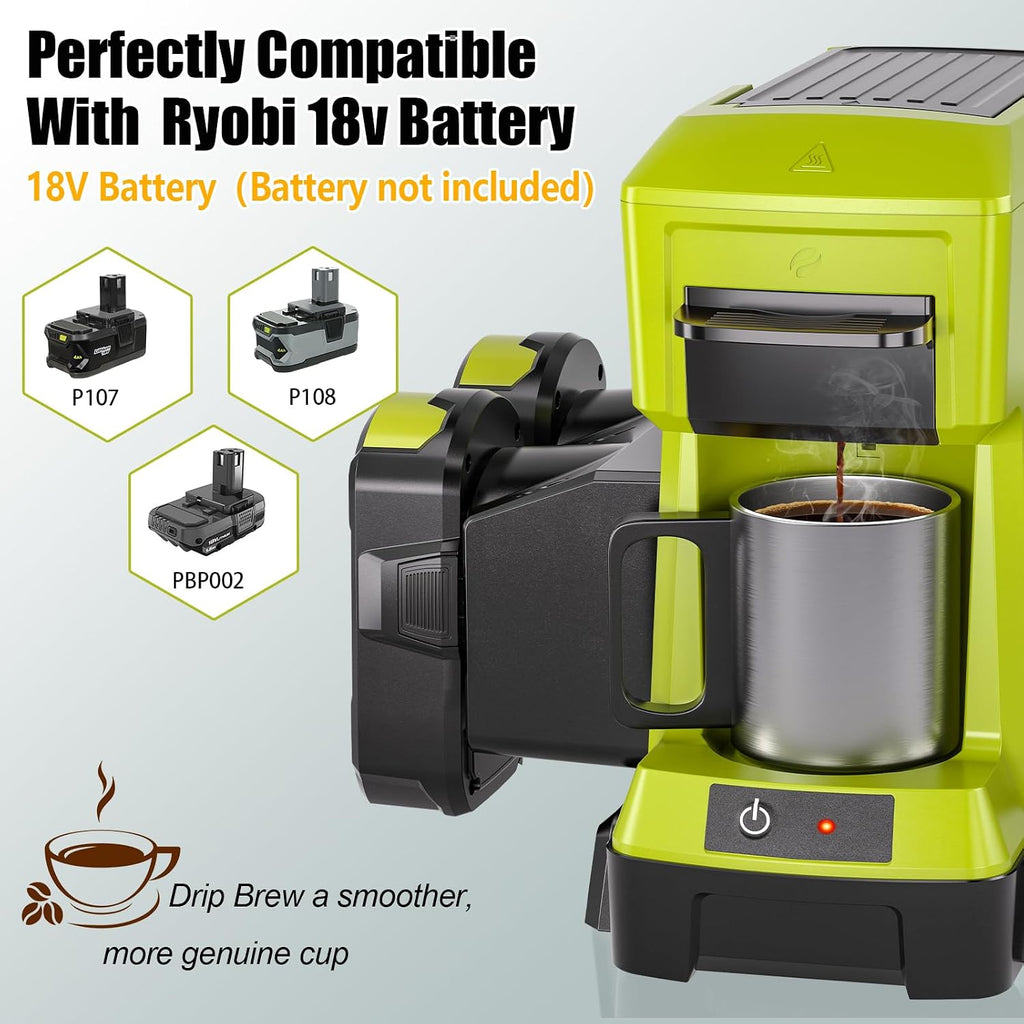 Taingwei Cordless Coffee Maker for Ryobi 18V Battery, Portable Drip Coffee Maker with Electric Coffee Grinder for RV, Camping, Travel, Car, Hiking (Battery Not Included)