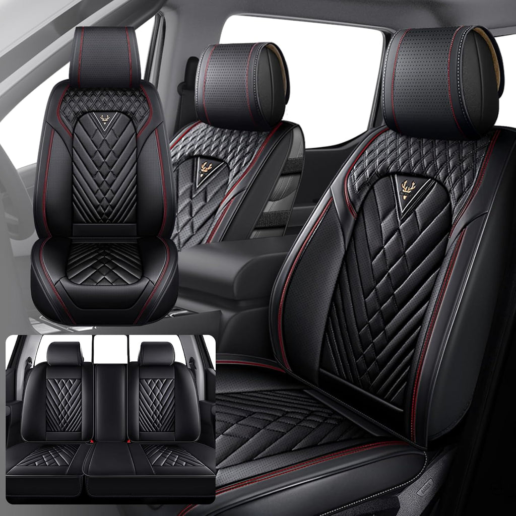 Fit for Ford F250 2011-2026 Seat Covers, Fashion Sport Seat Cover with Waterproof Leather, Airbag Safe Design Seat Protector (5 Front Seat Standard, Black Red)