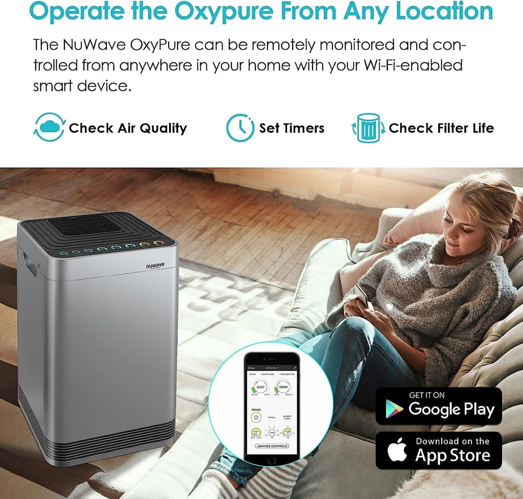 Nuwave Smart Air Purifier for Home Large Room up to 2,934 Sq. Ft., Auto Function Monitors Air Quality & Adjusts 6 Fan Speeds 5-Stage Filtration System Includes 8 Additional HEPA & Carbon Combo Filters