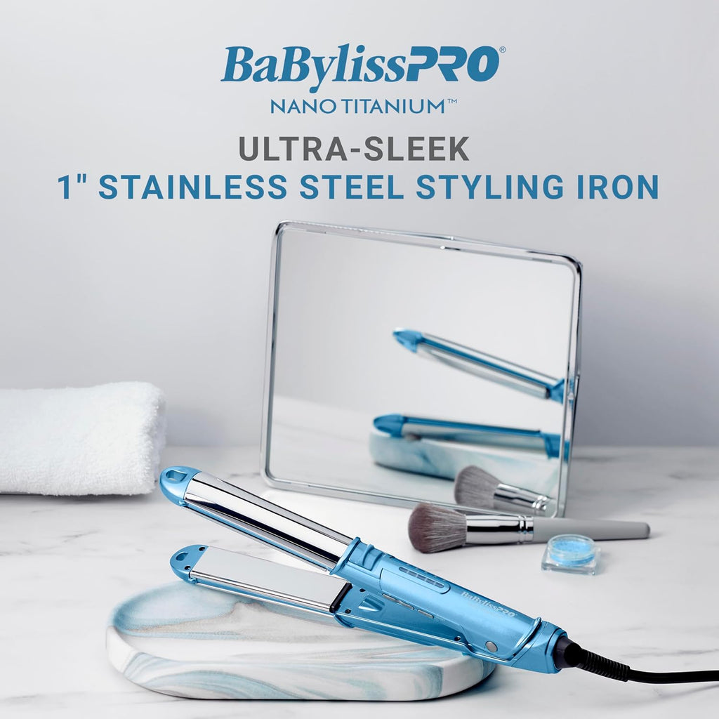 BaBylissPRO 1' Ultra-Sleek Stainless Steel Styling Iron, Hair Straightener, Waver and Curling Tool in one