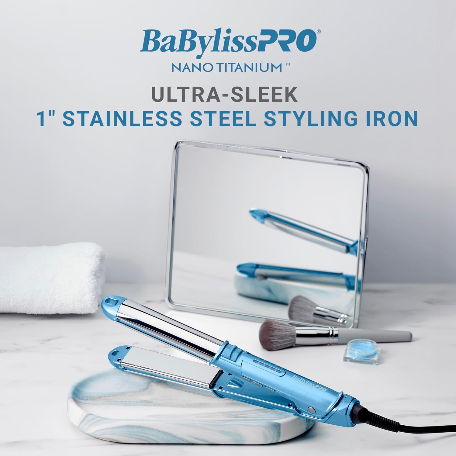 BaBylissPRO 1' Ultra-Sleek Stainless Steel Styling Iron, Hair Straightener, Waver and Curling Tool in one