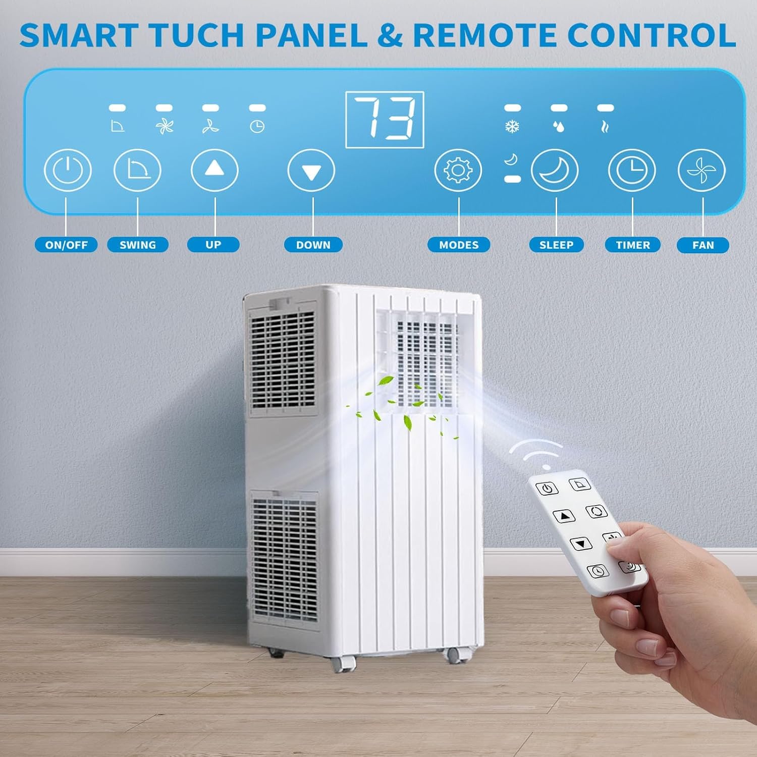 3 in-1 Portable Air Conditioner - 8,000 BTUs, Smart Remote Control, LED Display, Dehumidifier & Fan Modes, Ideal for Rooms up to 350 sq.ft